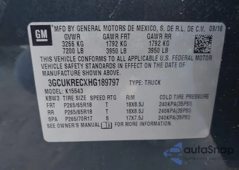 2017 Chevrolet Silverado 1500 2Lt from USA, damaged, VIN 3GCUKRECXHG189797